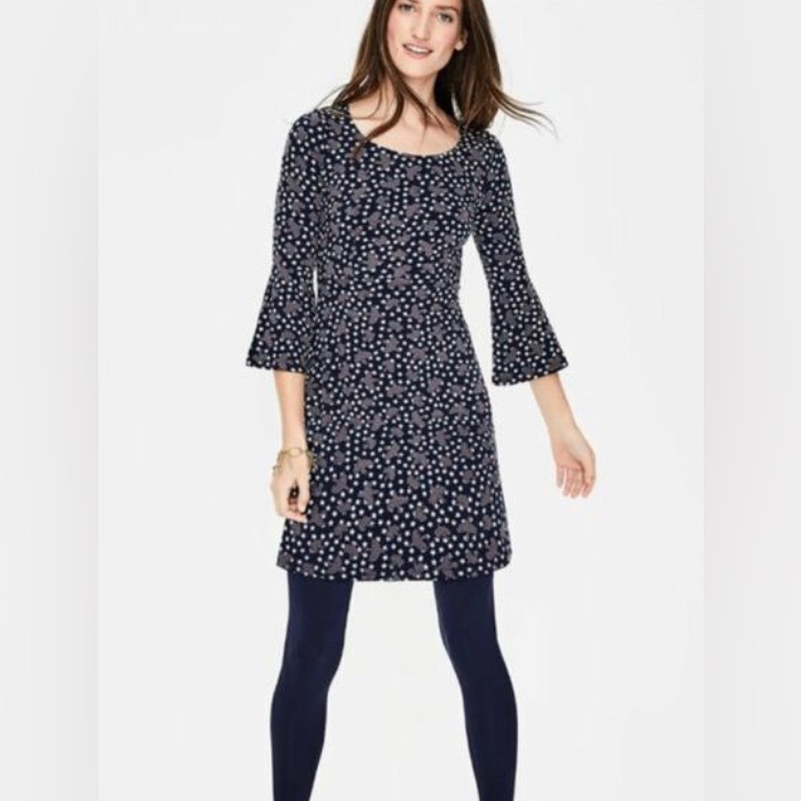 Euc Boden Miriam Jersey Tunic Dress Star Bird Navy Size 10r